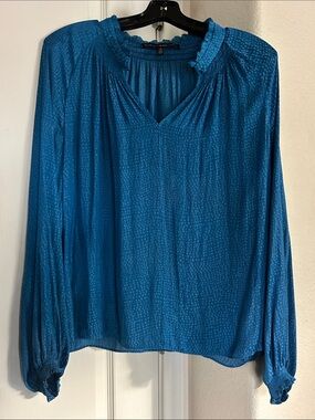 White House Black Market Teal Blue Long-Sleeve Peasant Blouse